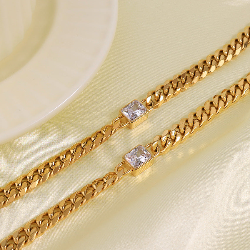 Wholesale Stainless Steel 18K Gold Plated Zircon Pendant Necklace